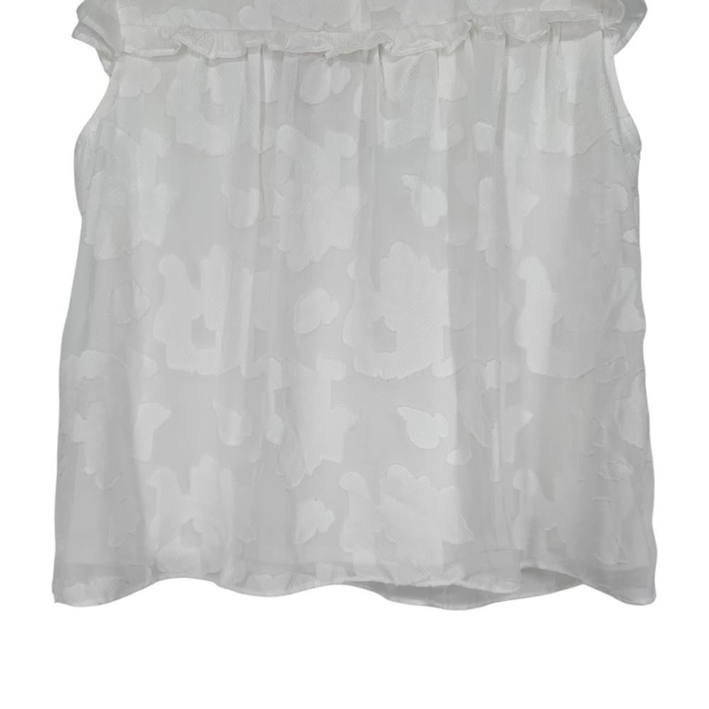 LC Lauren Conrad White Floral Flutter Cap Sleeve Blouse Medium Ruffle Trim Top - Picture 7 of 13